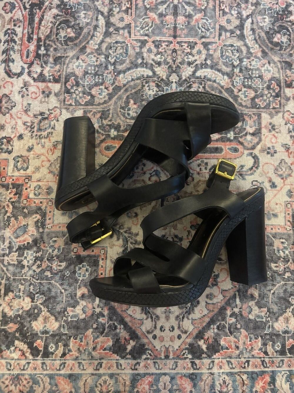 Ralph Lauren Leather Block Heel Slingback Sandals